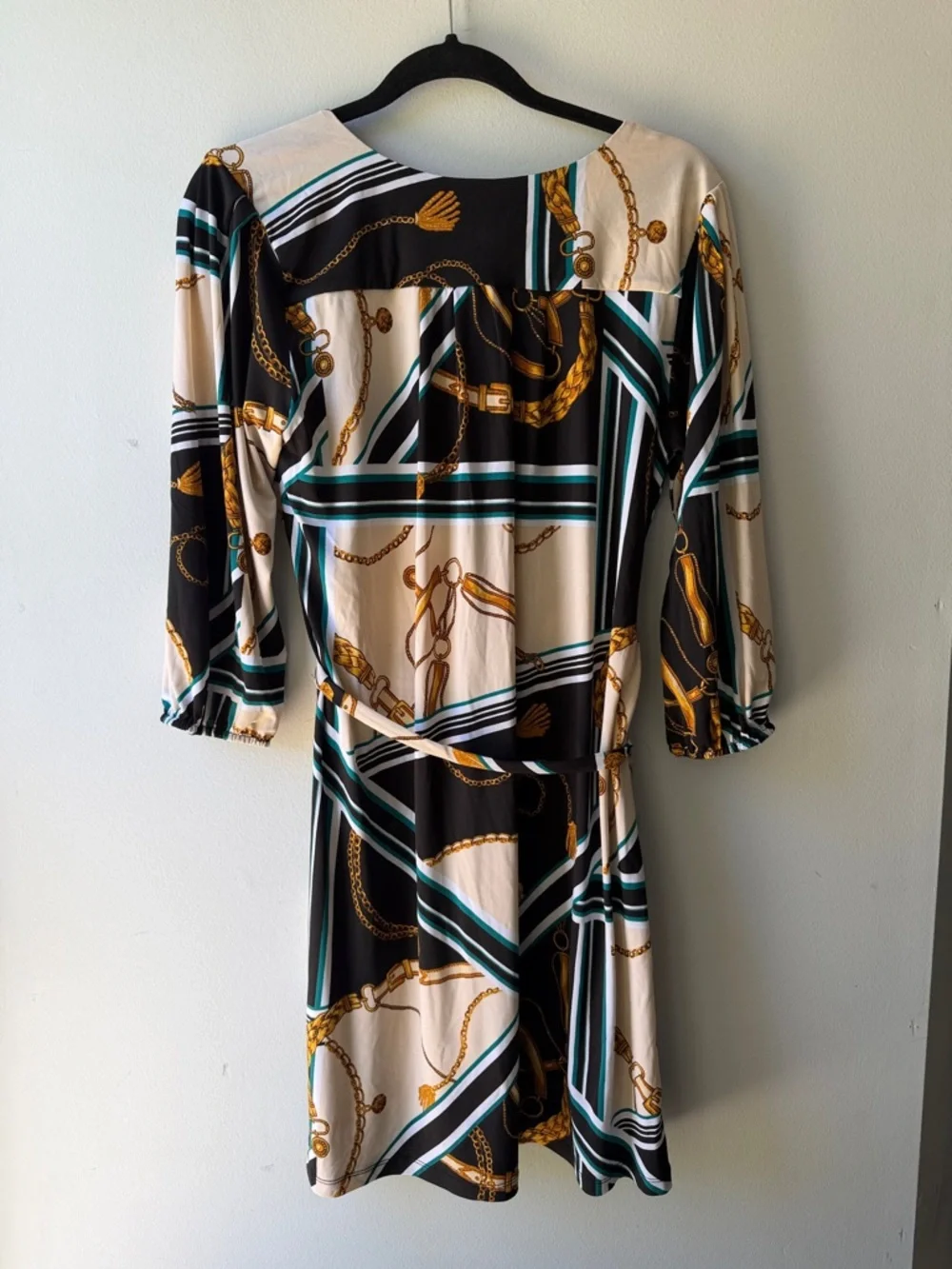 Dress by Luxology Chain-Print Belted Midi Dress in Black, Cream Size M Medium - Picture 4 of 5